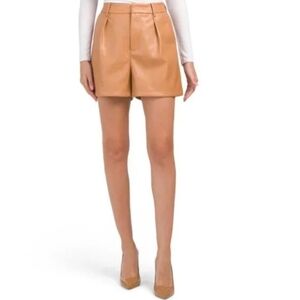NEW 7 For All Mankind Faux Leather Pleated Shorts Camel Tan Womens Size Large